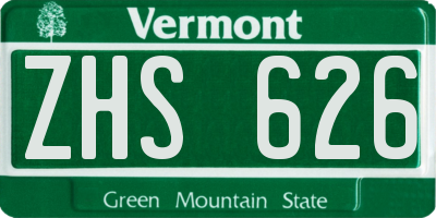 VT license plate ZHS626