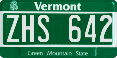 VT license plate ZHS642