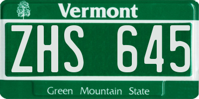VT license plate ZHS645