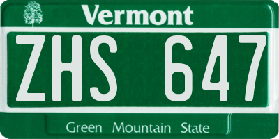 VT license plate ZHS647