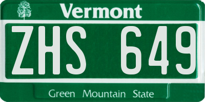 VT license plate ZHS649