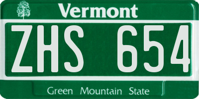 VT license plate ZHS654