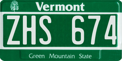 VT license plate ZHS674