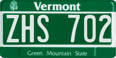 VT license plate ZHS702