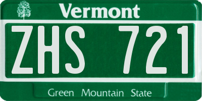 VT license plate ZHS721