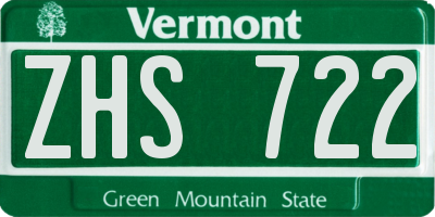 VT license plate ZHS722