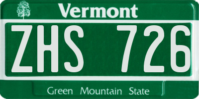VT license plate ZHS726