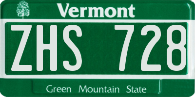 VT license plate ZHS728