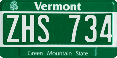 VT license plate ZHS734
