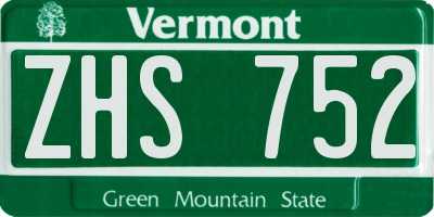 VT license plate ZHS752