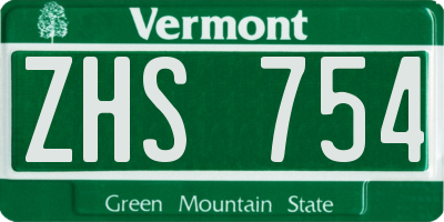 VT license plate ZHS754