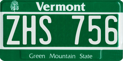 VT license plate ZHS756