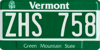VT license plate ZHS758