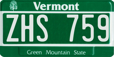 VT license plate ZHS759