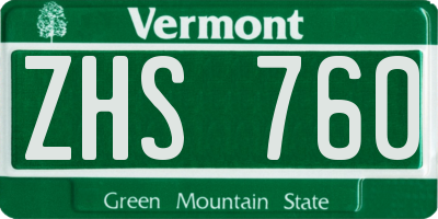 VT license plate ZHS760