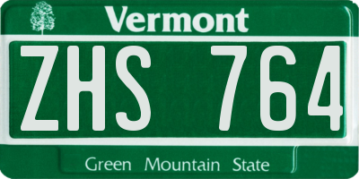 VT license plate ZHS764