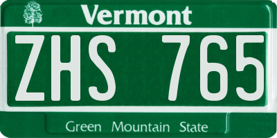 VT license plate ZHS765