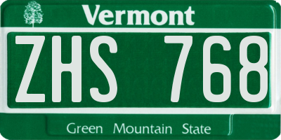 VT license plate ZHS768