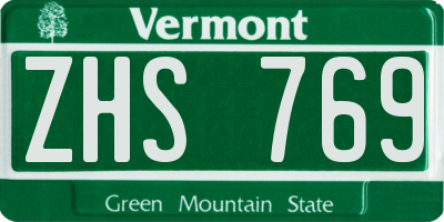 VT license plate ZHS769