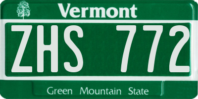VT license plate ZHS772