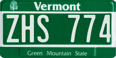 VT license plate ZHS774