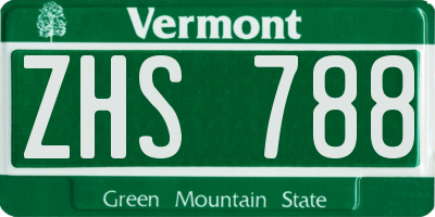 VT license plate ZHS788
