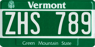 VT license plate ZHS789
