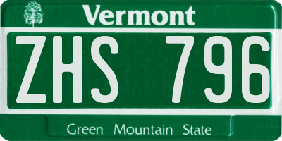 VT license plate ZHS796