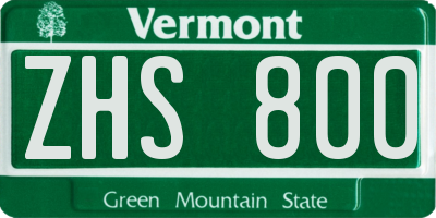 VT license plate ZHS800