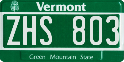 VT license plate ZHS803