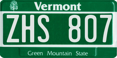 VT license plate ZHS807