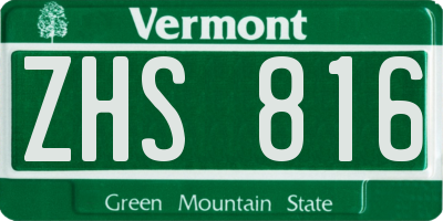 VT license plate ZHS816
