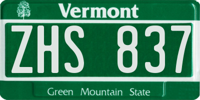 VT license plate ZHS837