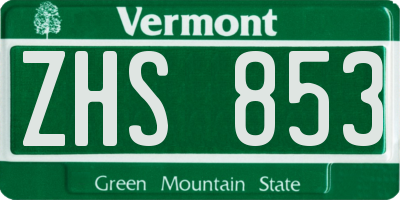 VT license plate ZHS853