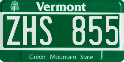 VT license plate ZHS855