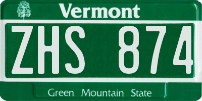 VT license plate ZHS874