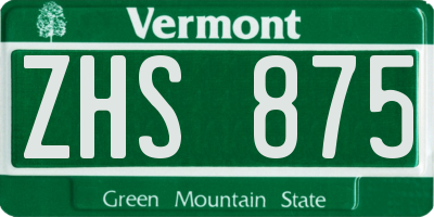 VT license plate ZHS875