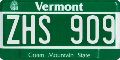 VT license plate ZHS909