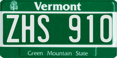 VT license plate ZHS910