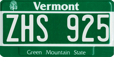 VT license plate ZHS925