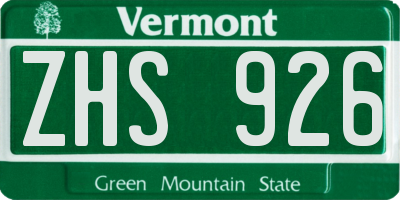 VT license plate ZHS926