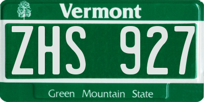VT license plate ZHS927