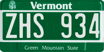 VT license plate ZHS934