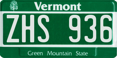 VT license plate ZHS936