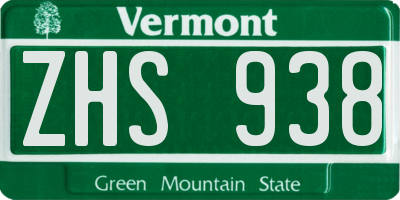 VT license plate ZHS938