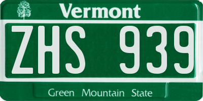 VT license plate ZHS939