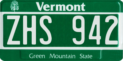 VT license plate ZHS942