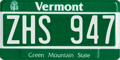 VT license plate ZHS947