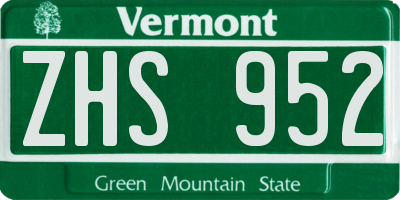 VT license plate ZHS952