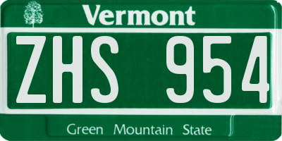 VT license plate ZHS954